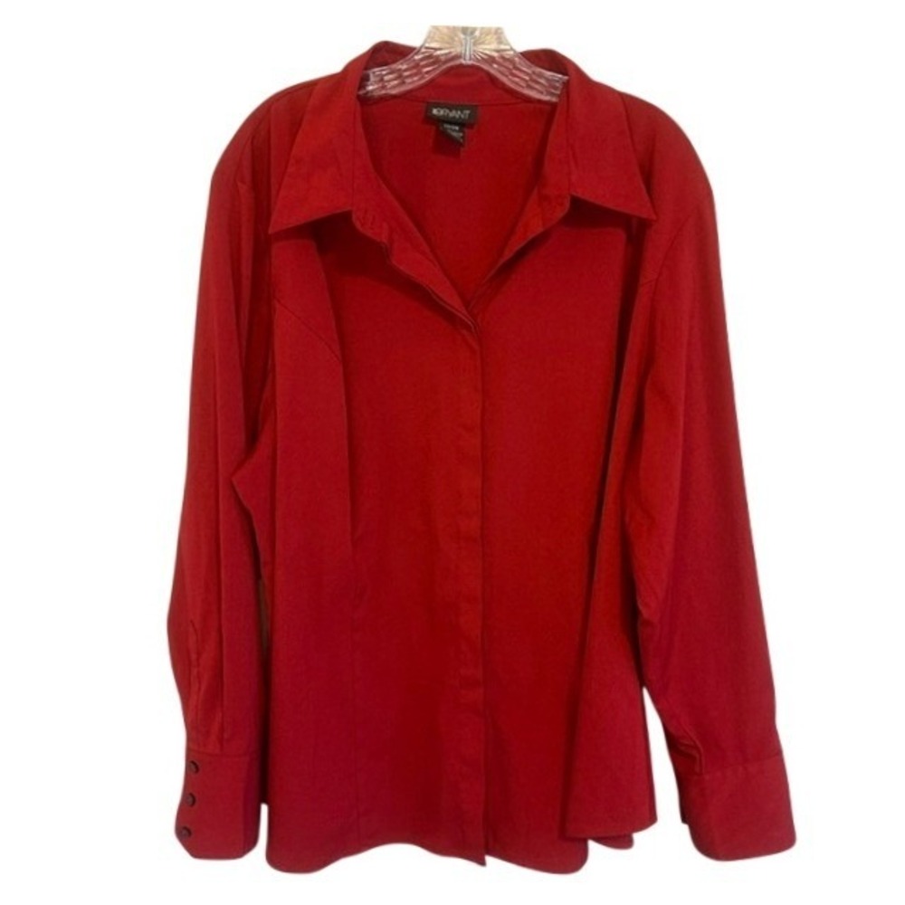 Lane Bryant Maroon Burgundy Long Sleeve Button Up Collared Blouse 22/24 Career